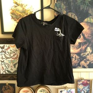 Black Dinosaur Bones T-Rex Embroidery Pocket Shirt